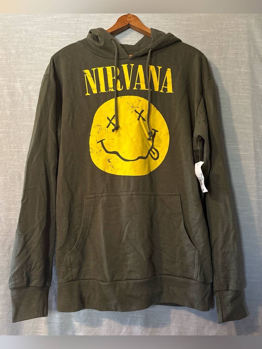 Nirvana Sweatshirt With Hood Pullover Long Sleeve Green/Yellow Men’s Sz S NWT